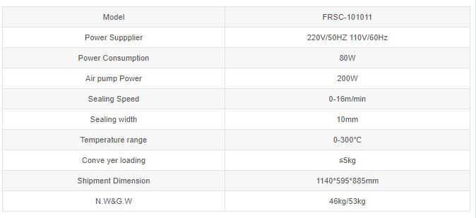 Thông số kỹ thuật Máy hàn miệng túi liên tục FRSC-101011